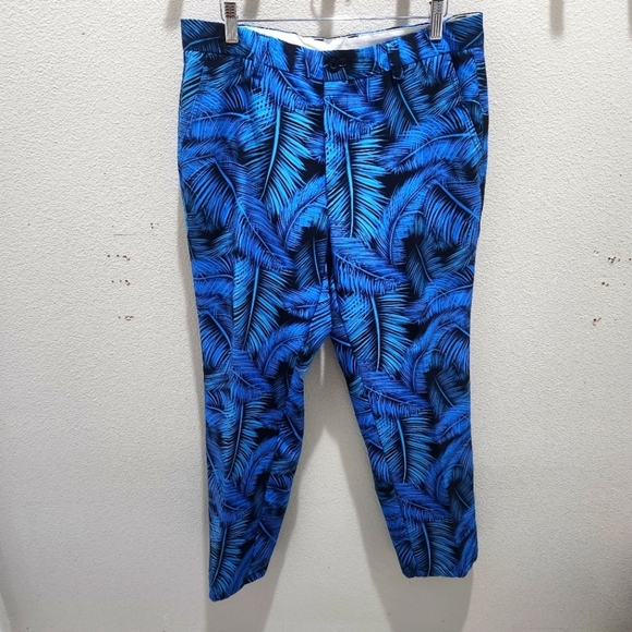 Hreski‎ Pants Mens 34x29 Blue Black Floral Print Golf Chino Straight Stretch - Picture 4 of 9